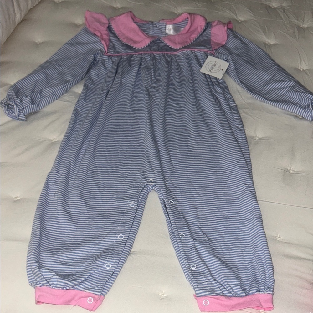 Little Lullaby Striped Baby Romper with Pink Accents